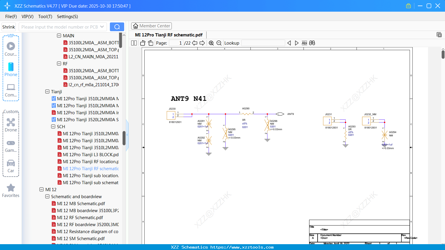 Xiaomi MI 12Pro Tianji RF Schematic